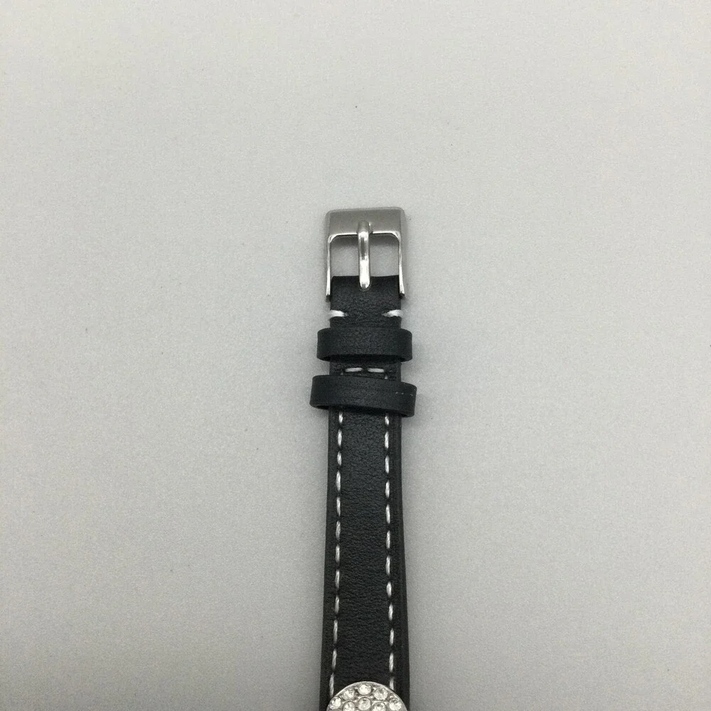 Nolan Miller Womens Watch 22mm Silver Crystals Black Leather MOP Oval Dial